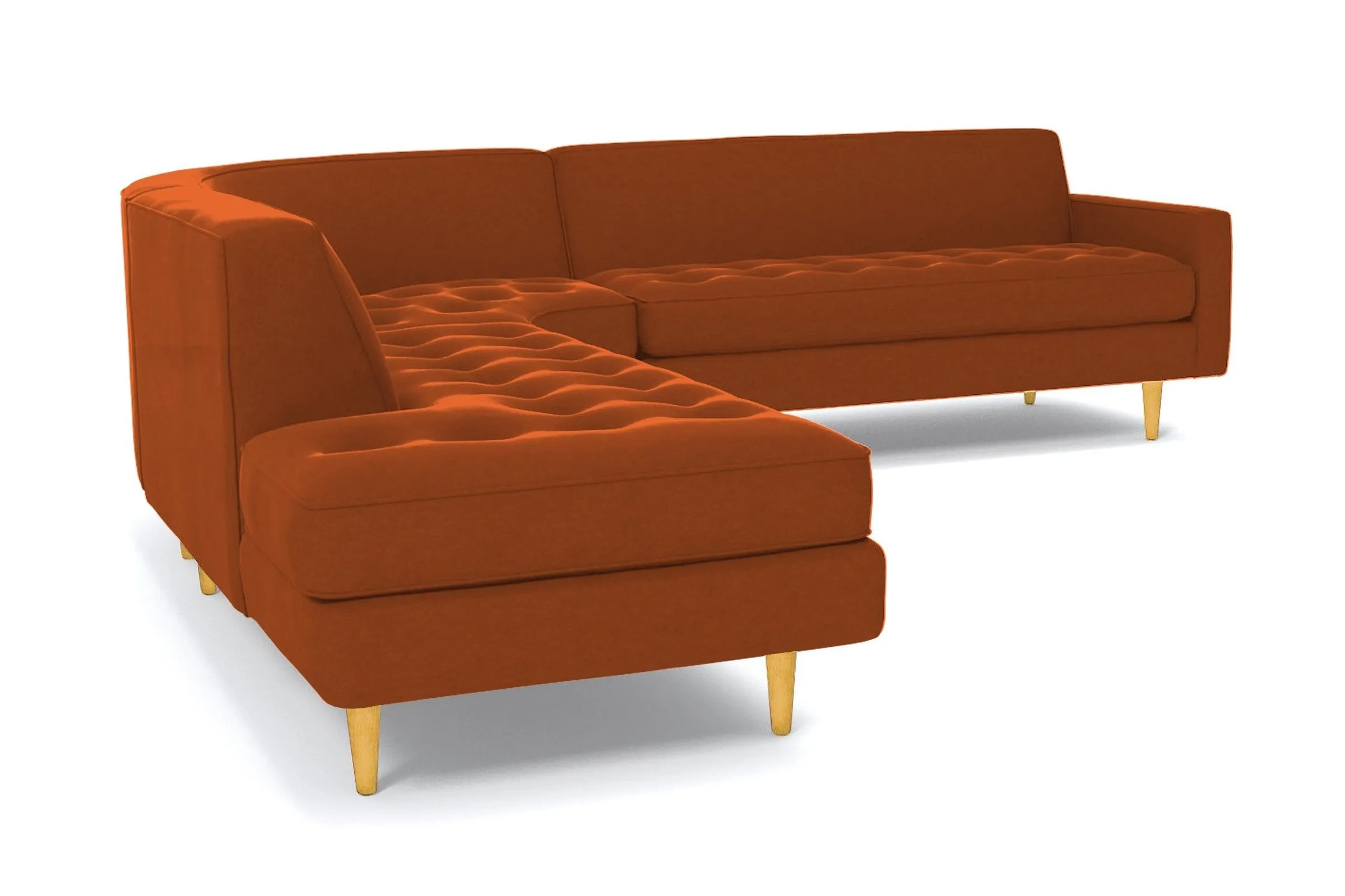 Monroe 3pc Velvet Sectional Sofa :: Leg Finish: Natural / Configuration: LAF - Chaise on the Left