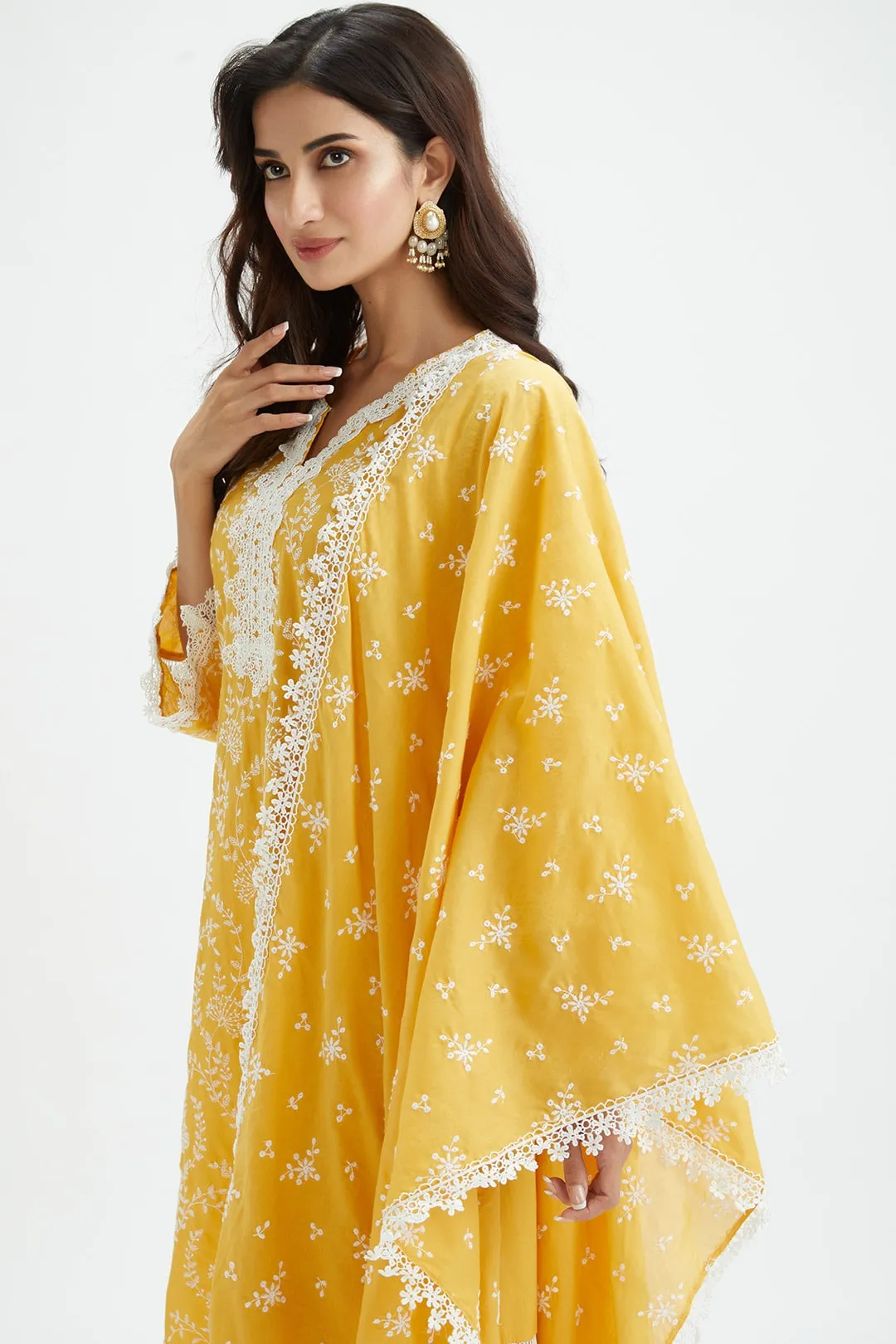 Mulmul Cotton Merlin Yellow Kurta With Thin Pintuck White Pyajama