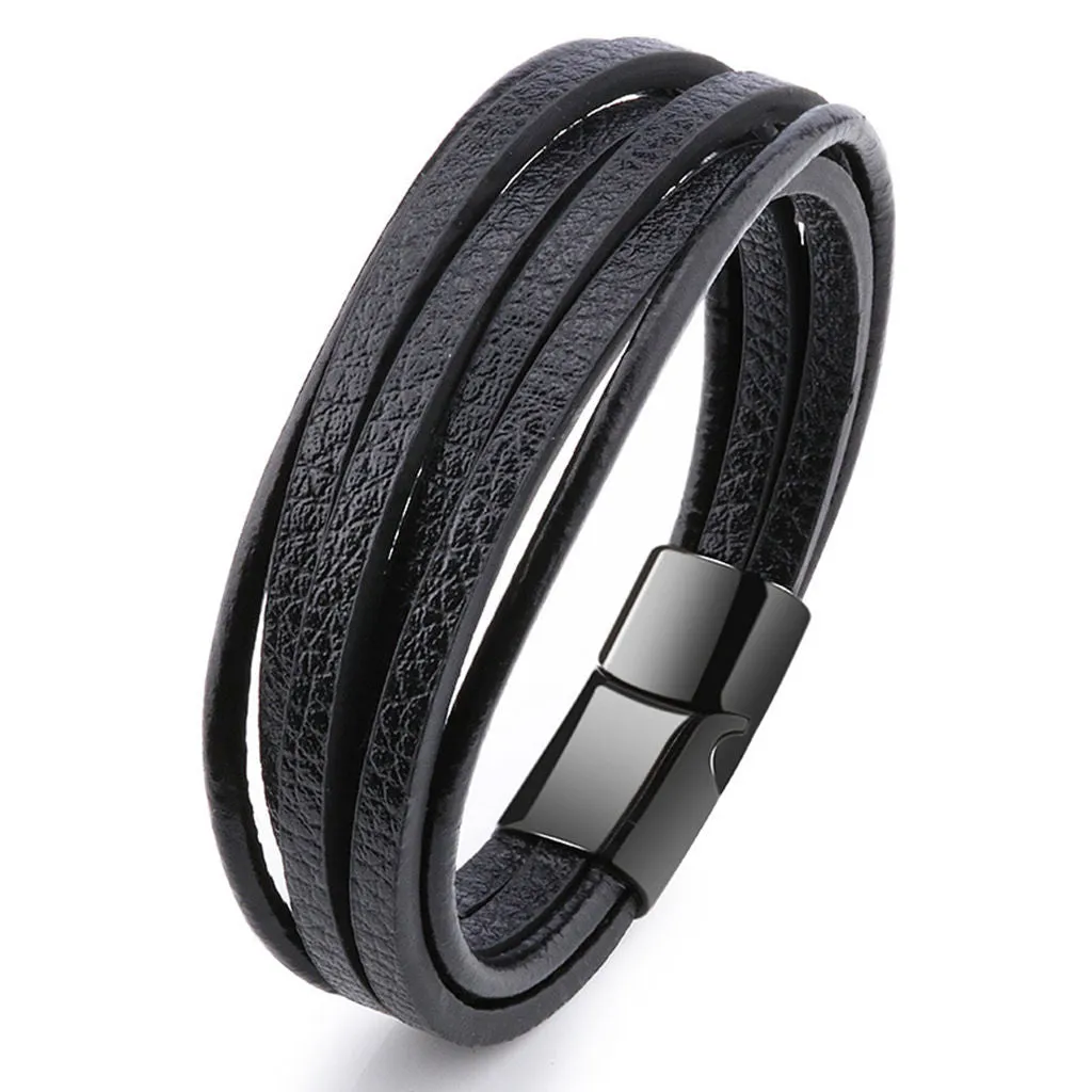 Multilayer Black Leather Bracelet