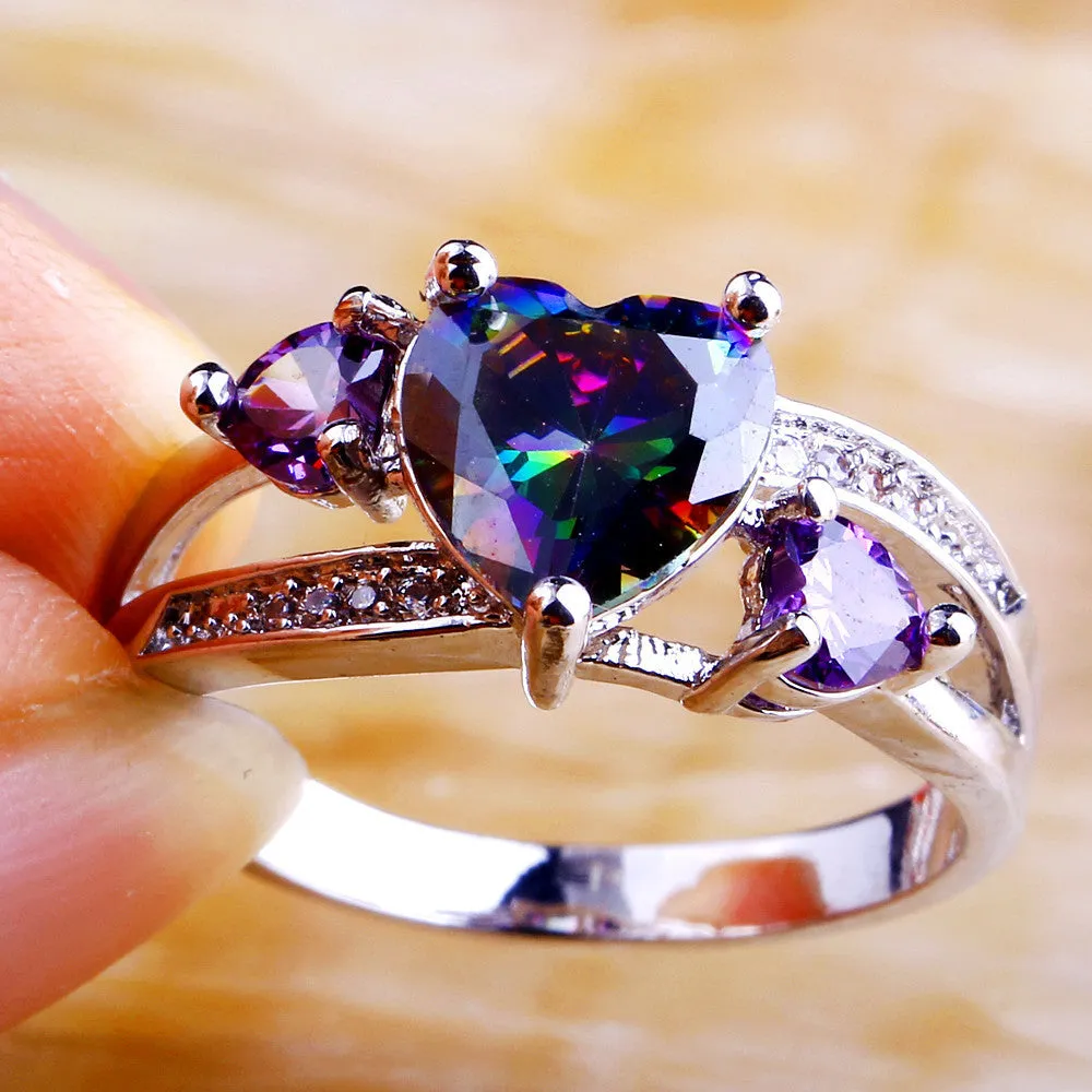 Mystic Topaz Silver Heart Ring