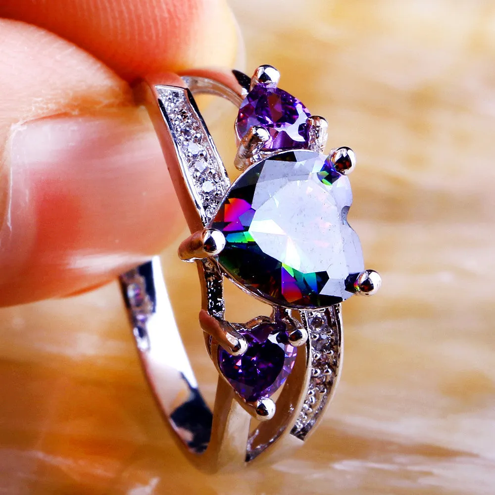 Mystic Topaz Silver Heart Ring