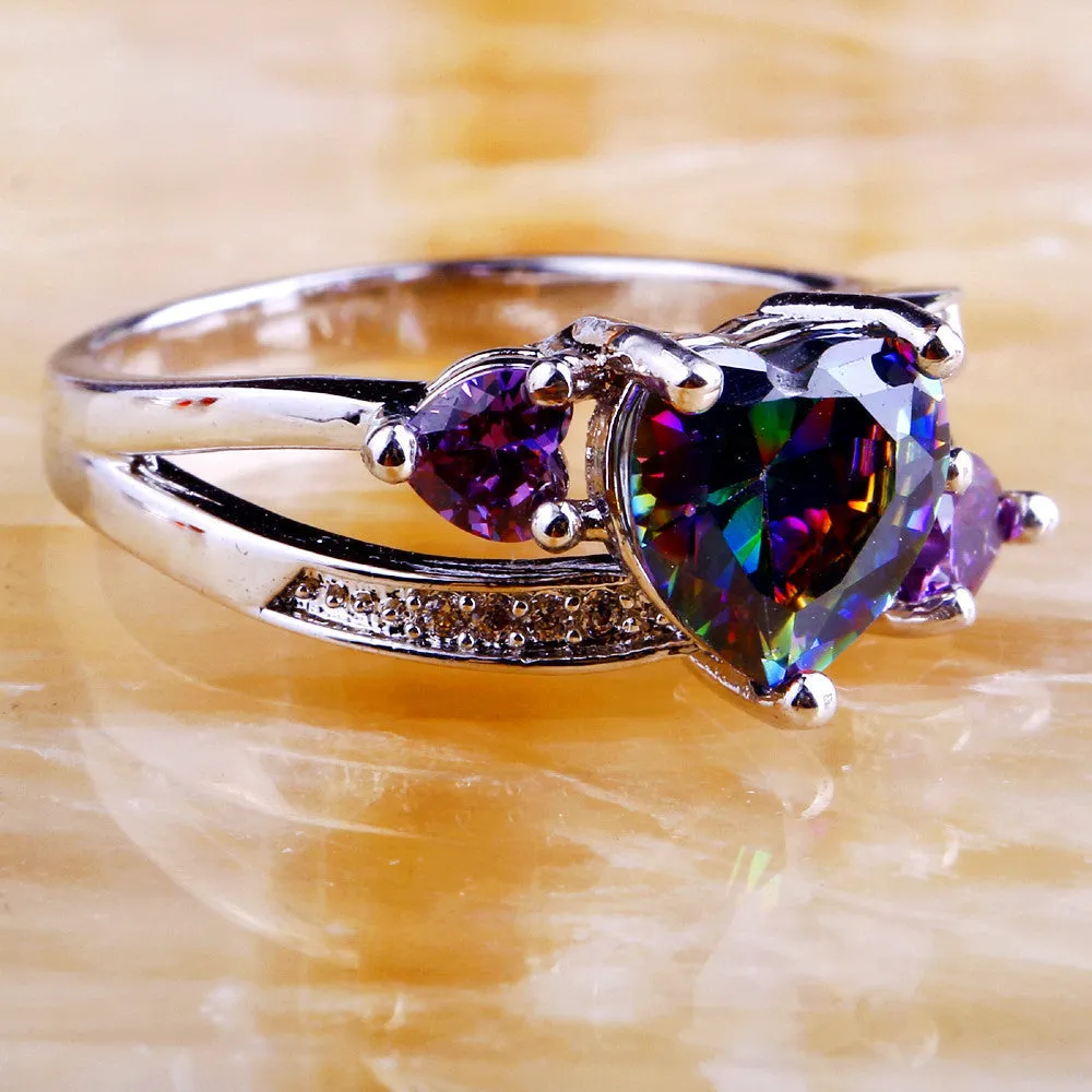 Mystic Topaz Silver Heart Ring