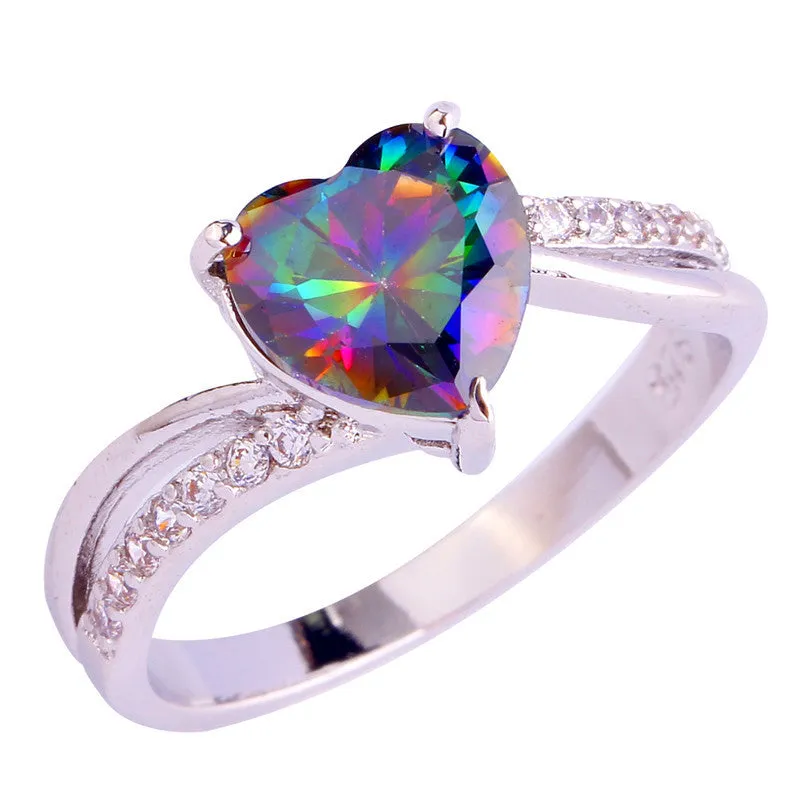 Mystic Topaz Silver Heart Ring