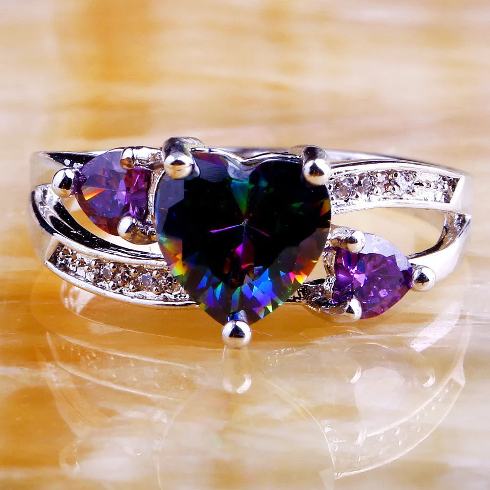 Mystic Topaz Silver Heart Ring