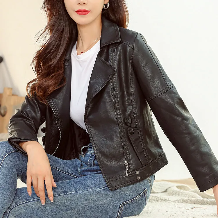 New Fashion Simple Trendy Short Leather Jacket Women