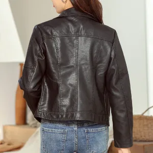 New Fashion Simple Trendy Short Leather Jacket Women