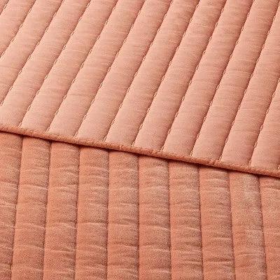 New - Full/Queen Channel Stitch Velvet Quilt Light Terracotta - Threshold