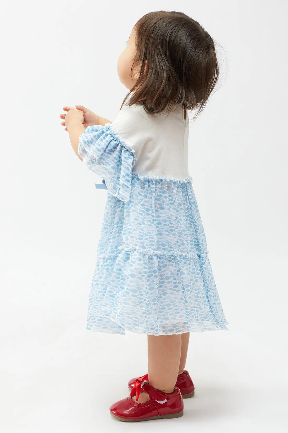 One Friday Baby Girl Cotton Blue & White Stylish Dress