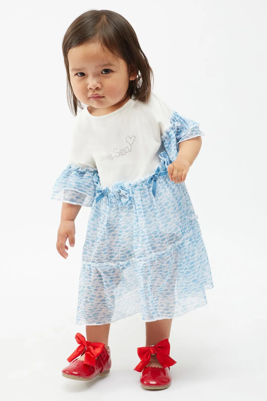 One Friday Baby Girl Cotton Blue & White Stylish Dress