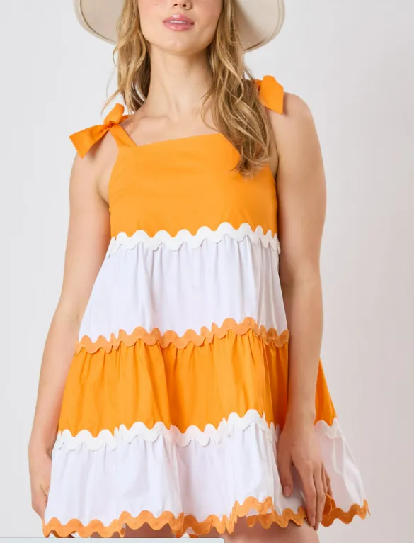 Orange and White Ric Rac Tiered Sundress