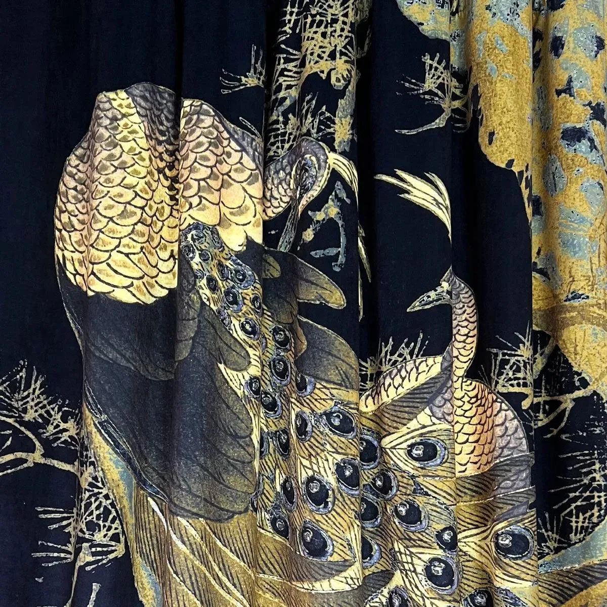 Peacock Black Printed Velvet Panel Curtain