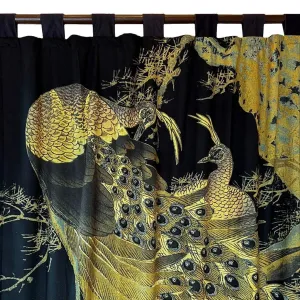 Peacock Black Printed Velvet Panel Curtain