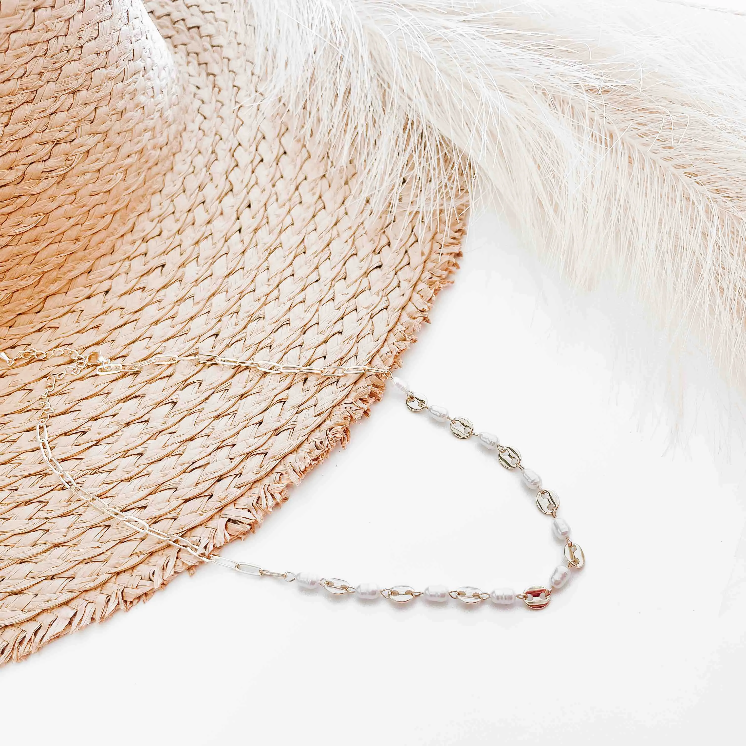 Perla Pearl & Oval Chain Link Necklace