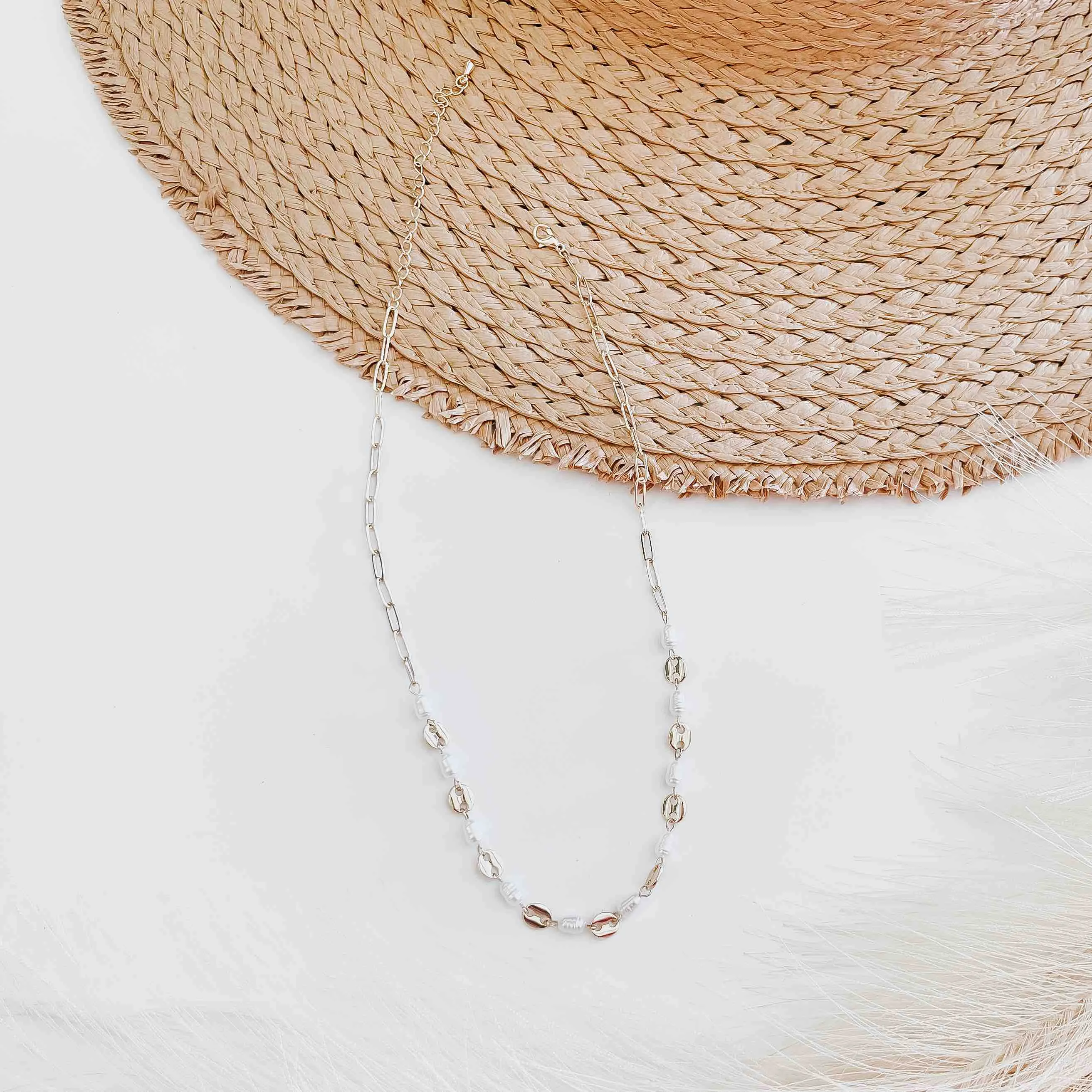 Perla Pearl & Oval Chain Link Necklace