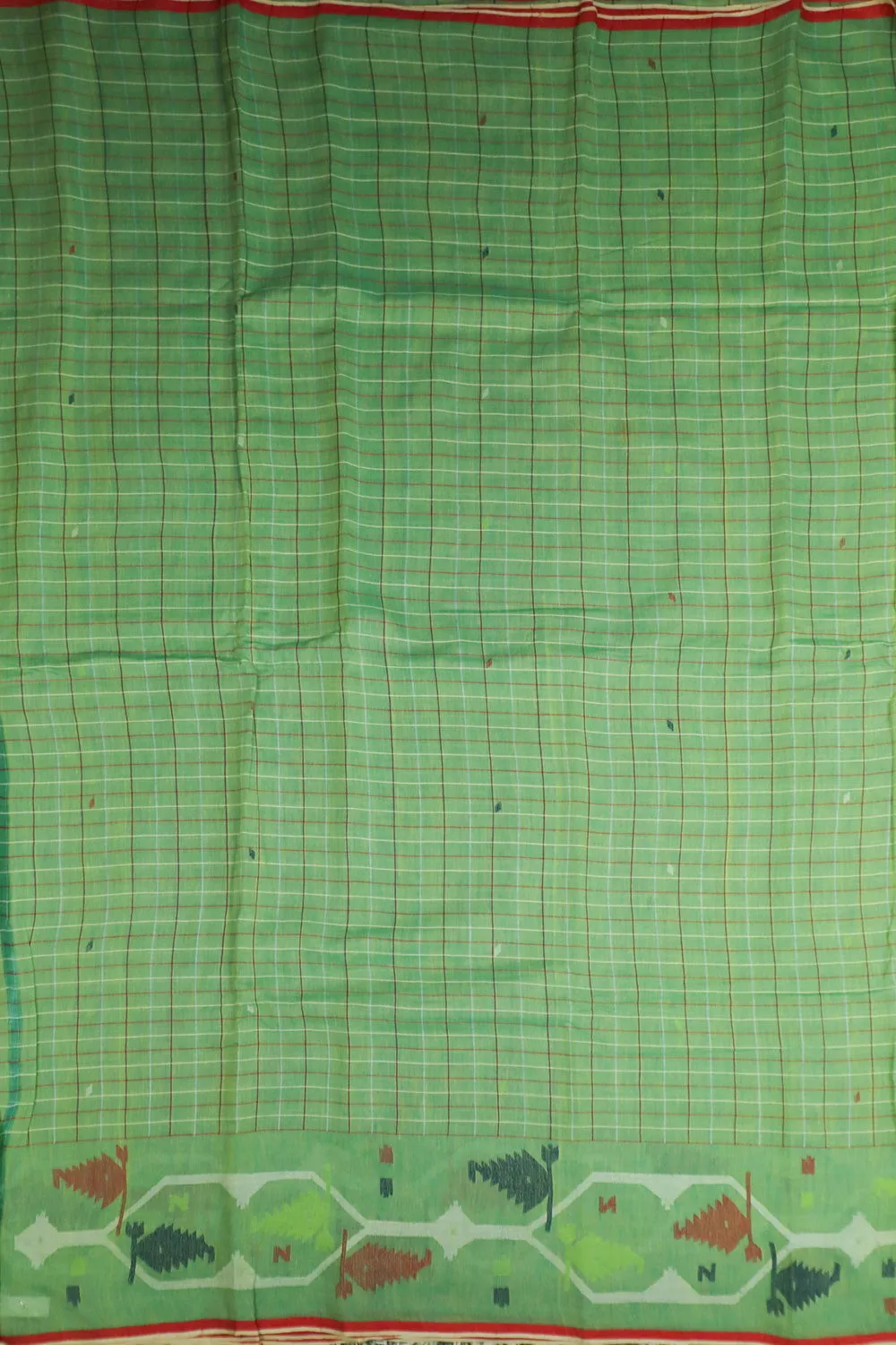 Pista Green Bordered Jamdani Cotton Fabric - 1m