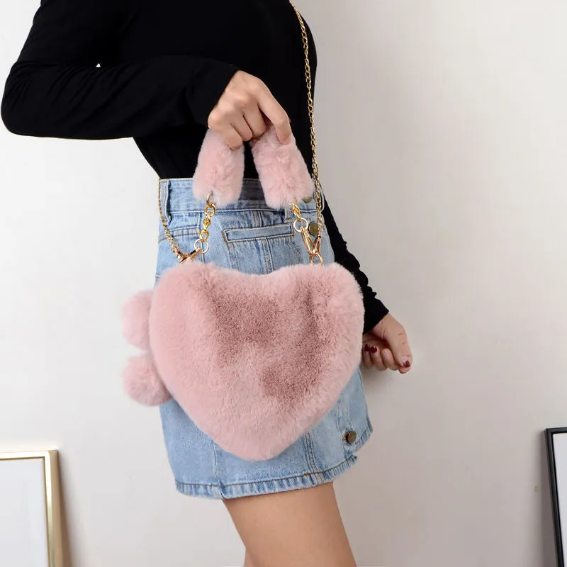 Plush Peach Heart Love Handbag Heart-Shaped Crossbody Bag