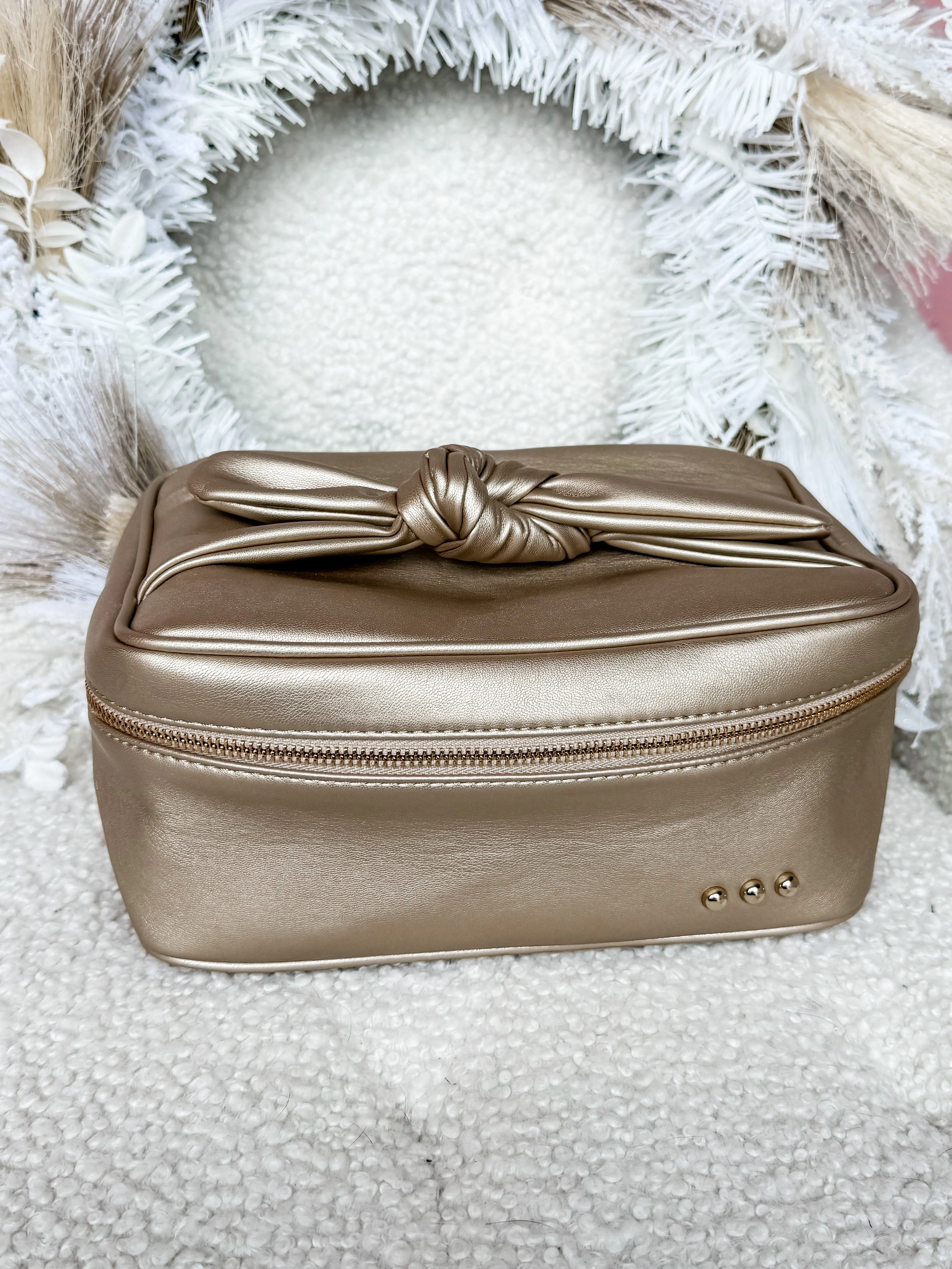 [Pretty Simple] Madelyn Bow Makeup Bag-Gold