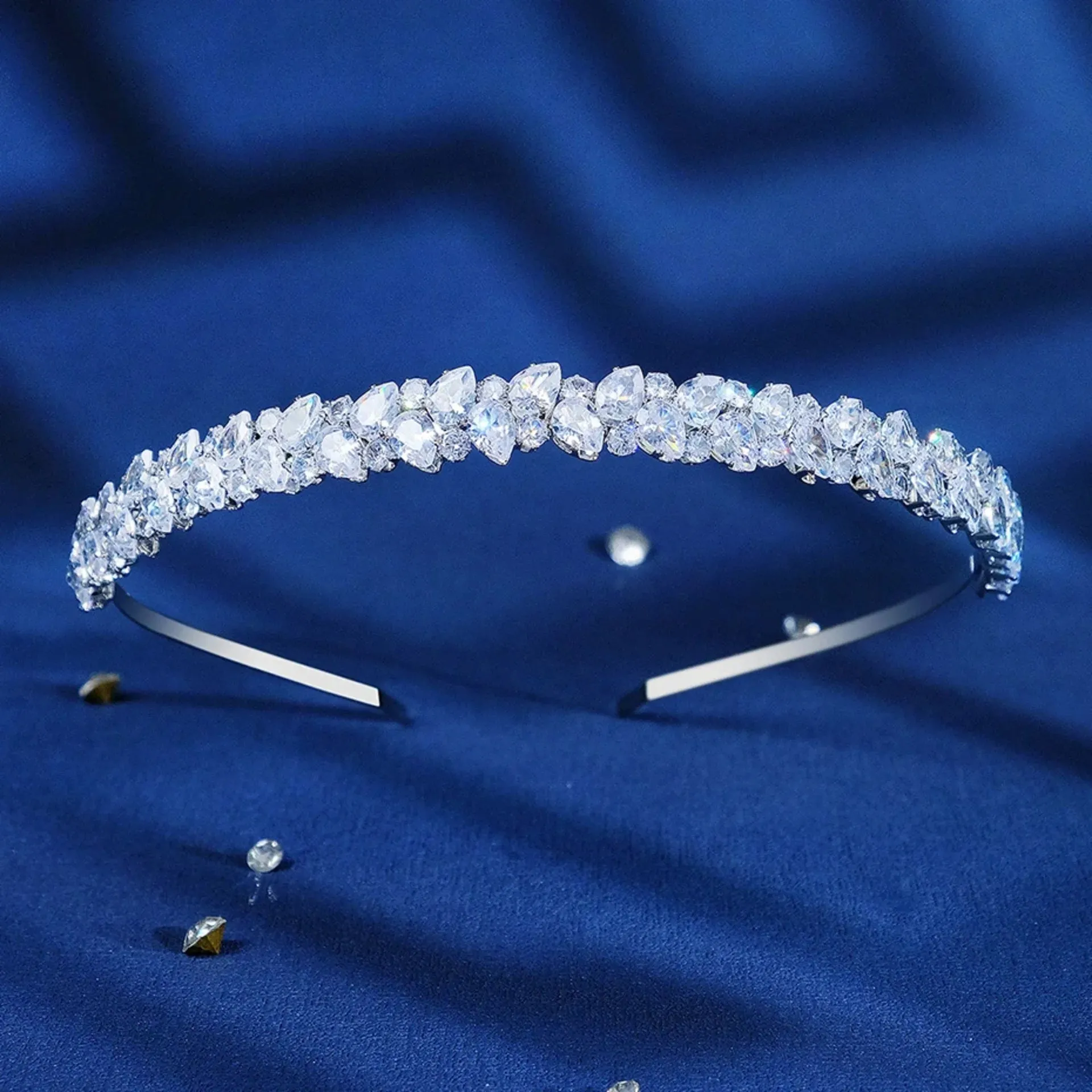 "Solana" - Silver Cubic Zirconia Bridal Headband