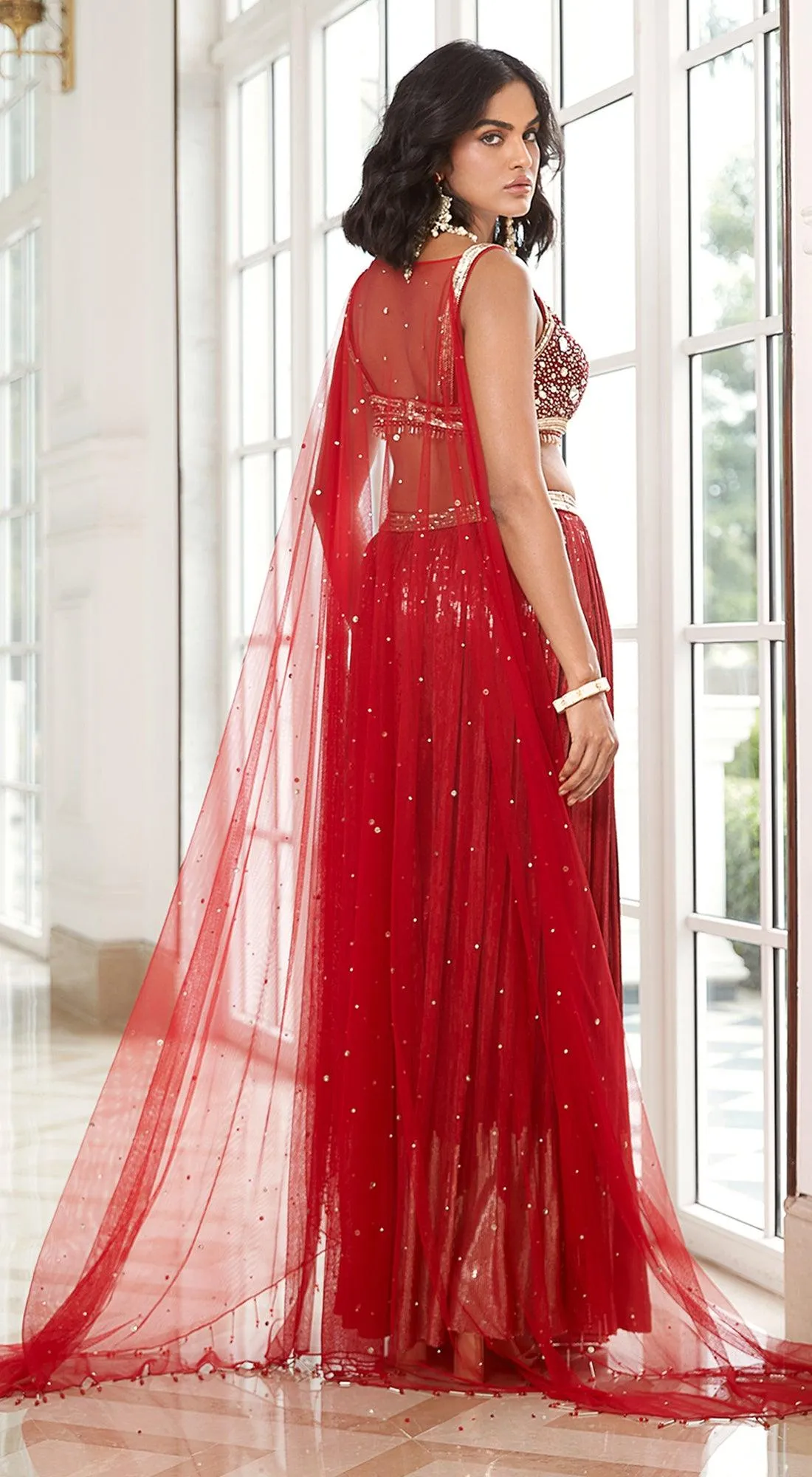 Red Embroidered Sharara Set