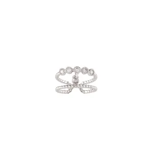 Rhodium Plated Silver Midi Ring with White Zirconias