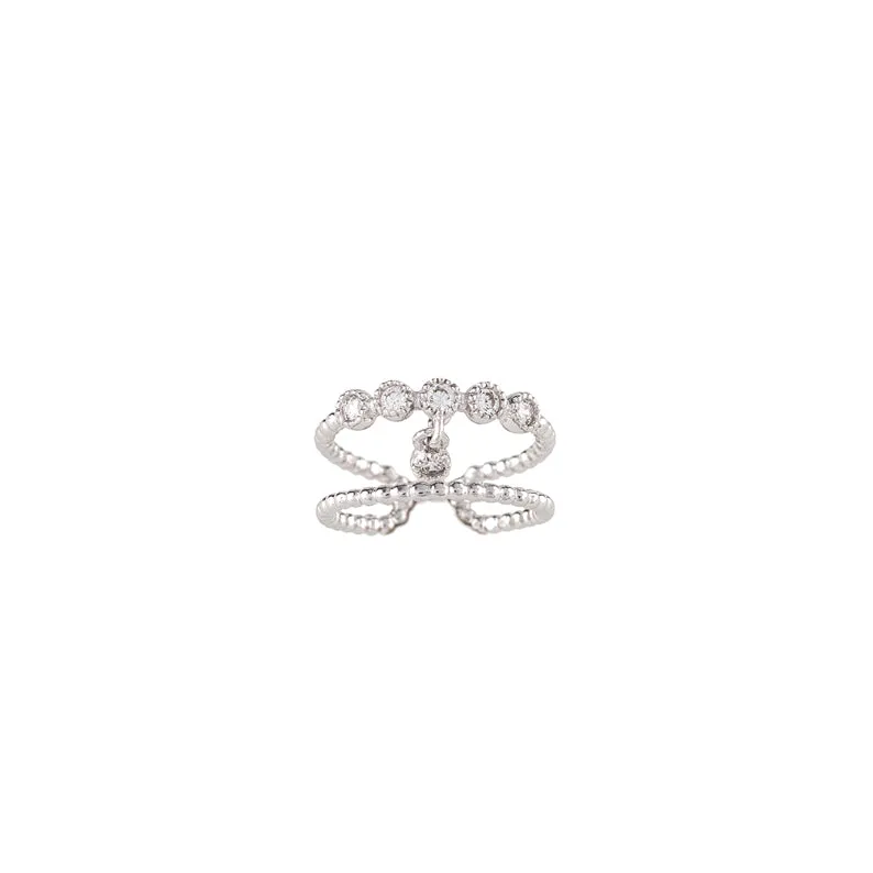 Rhodium Plated Silver Midi Ring with White Zirconias