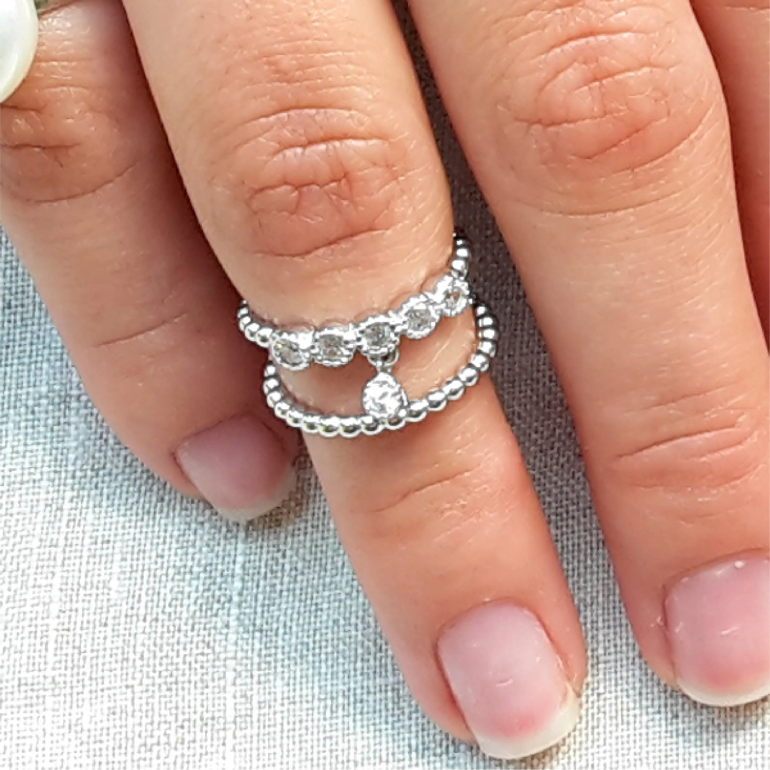 Rhodium Plated Silver Midi Ring with White Zirconias