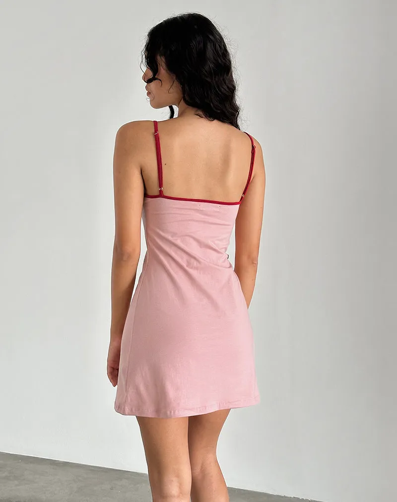 Riniko Mini Dress in Pink Lady with Adrenaline Red Binding