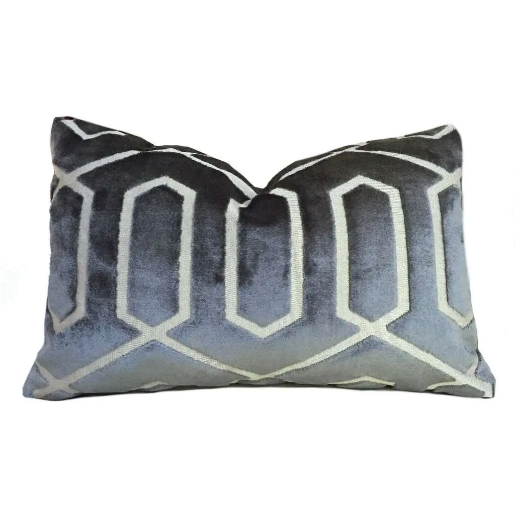 Robert Allen Bengal Lattice Charcoal Gray Geometric Italian Cut Velvet Pillow Cover