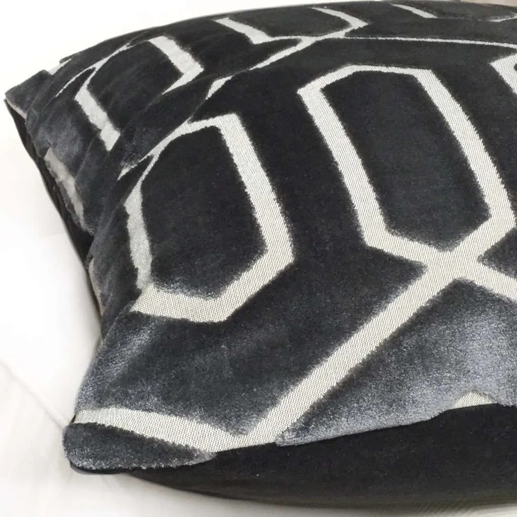 Robert Allen Bengal Lattice Charcoal Gray Geometric Italian Cut Velvet Pillow Cover