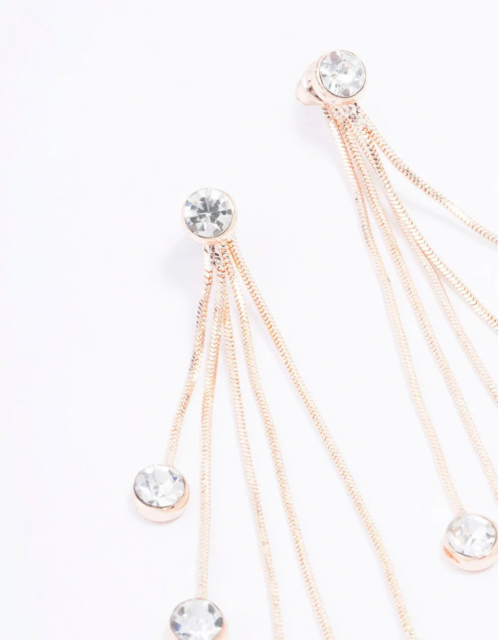 Rose Gold Diamante Drop Thread Through Earrings