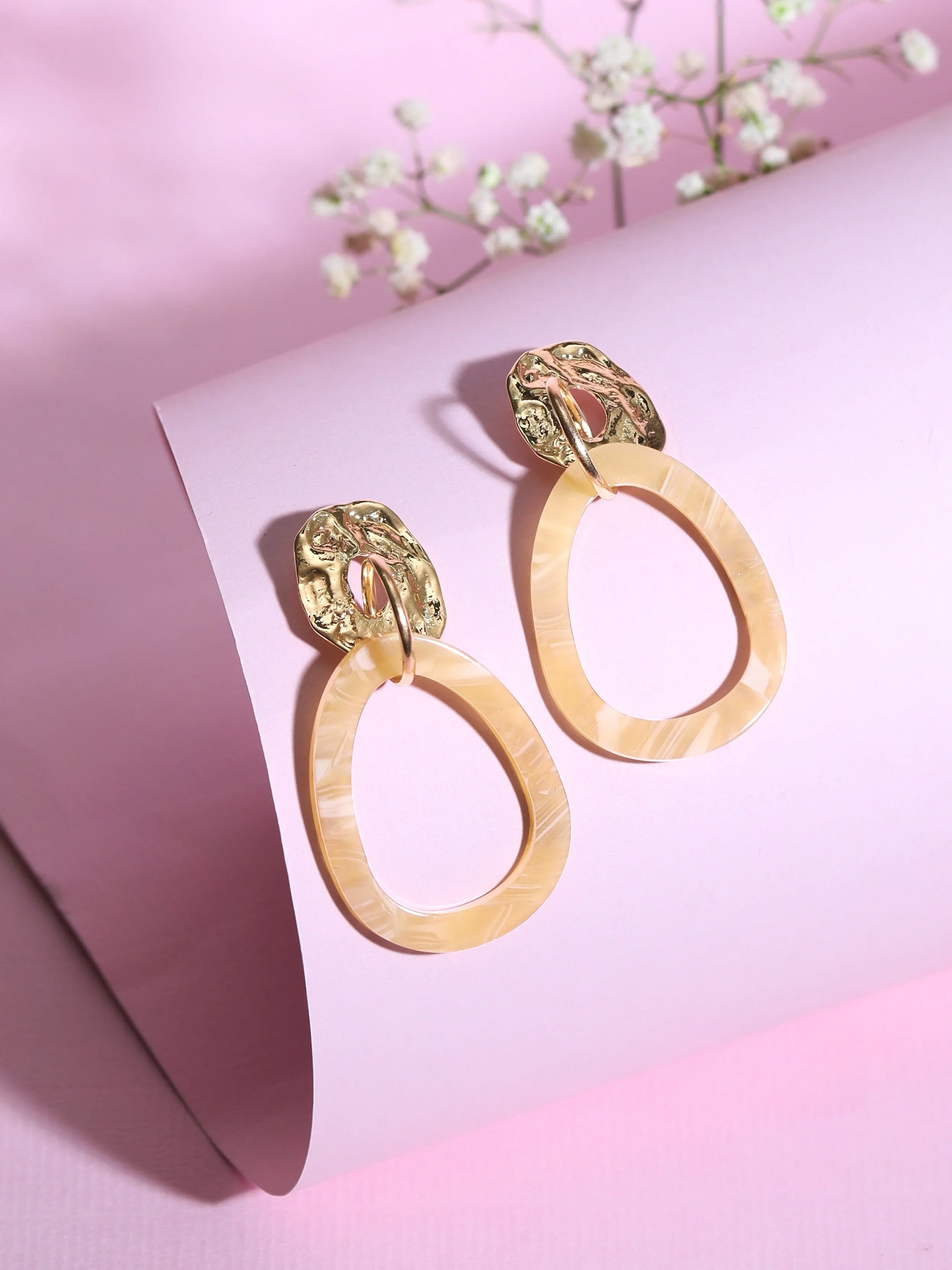 Rubans Voguish Gold Plated Beige Coloured Western Earrings.