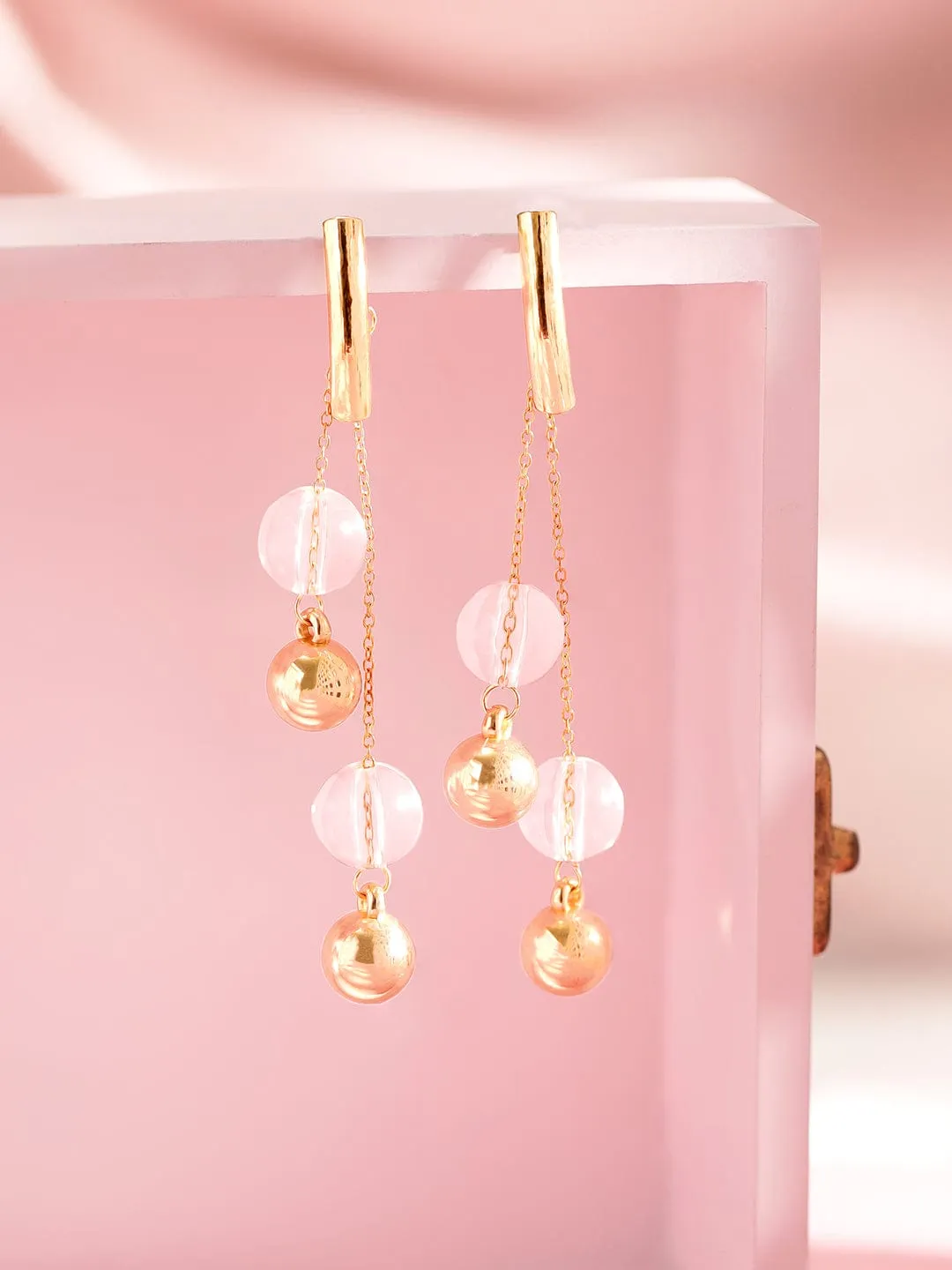 Rubans Voguish Gold-Toned Contemporary Long Dangle Earrings.