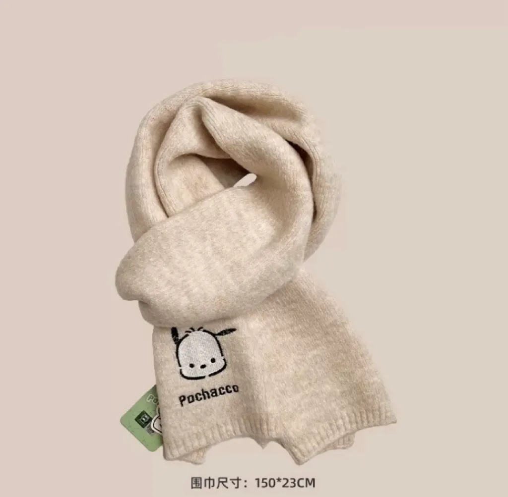 Sanrio Simple Casual Design Warm Scarf | Pochacco - Made with Wool Autumn Winter Accessories Fashionable