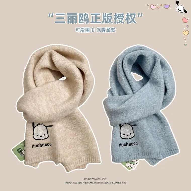 Sanrio Simple Casual Design Warm Scarf | Pochacco - Made with Wool Autumn Winter Accessories Fashionable