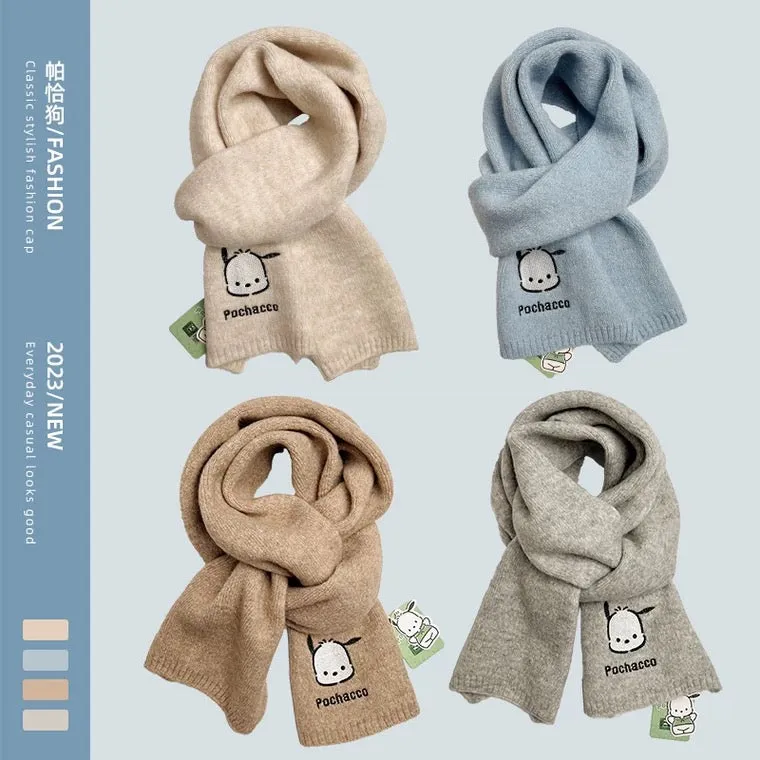 Sanrio Simple Casual Design Warm Scarf | Pochacco - Made with Wool Autumn Winter Accessories Fashionable