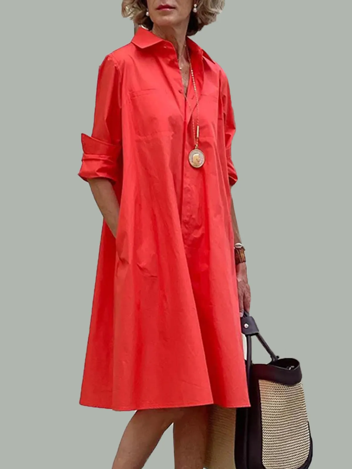 Shirt Dress Long Trendy sleeve Plain Simple Dress