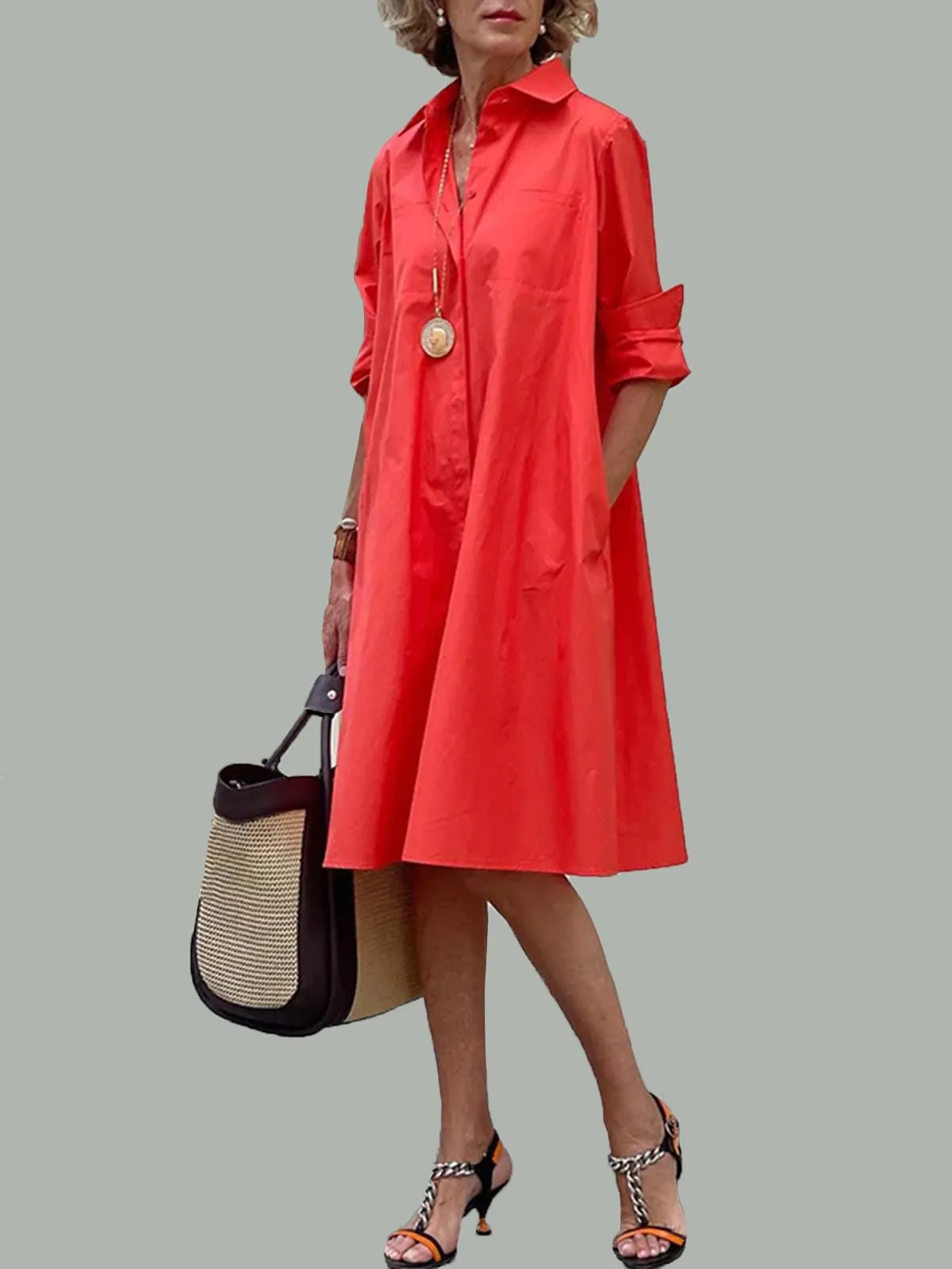 Shirt Dress Long Trendy sleeve Plain Simple Dress