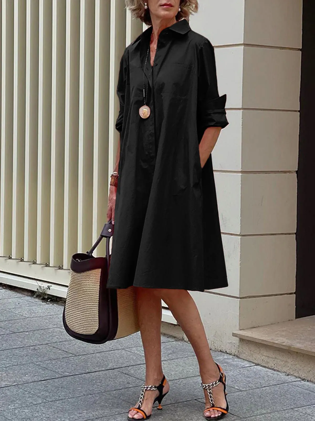 Shirt Dress Long Trendy sleeve Plain Simple Dress