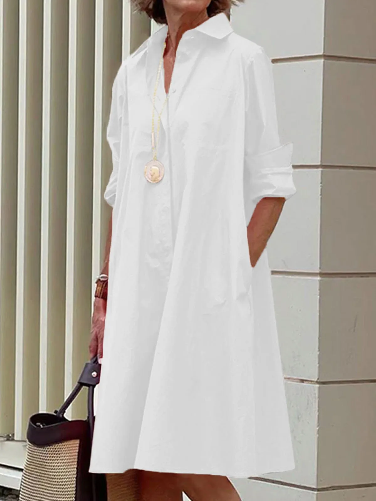 Shirt Dress Long Trendy sleeve Plain Simple Dress