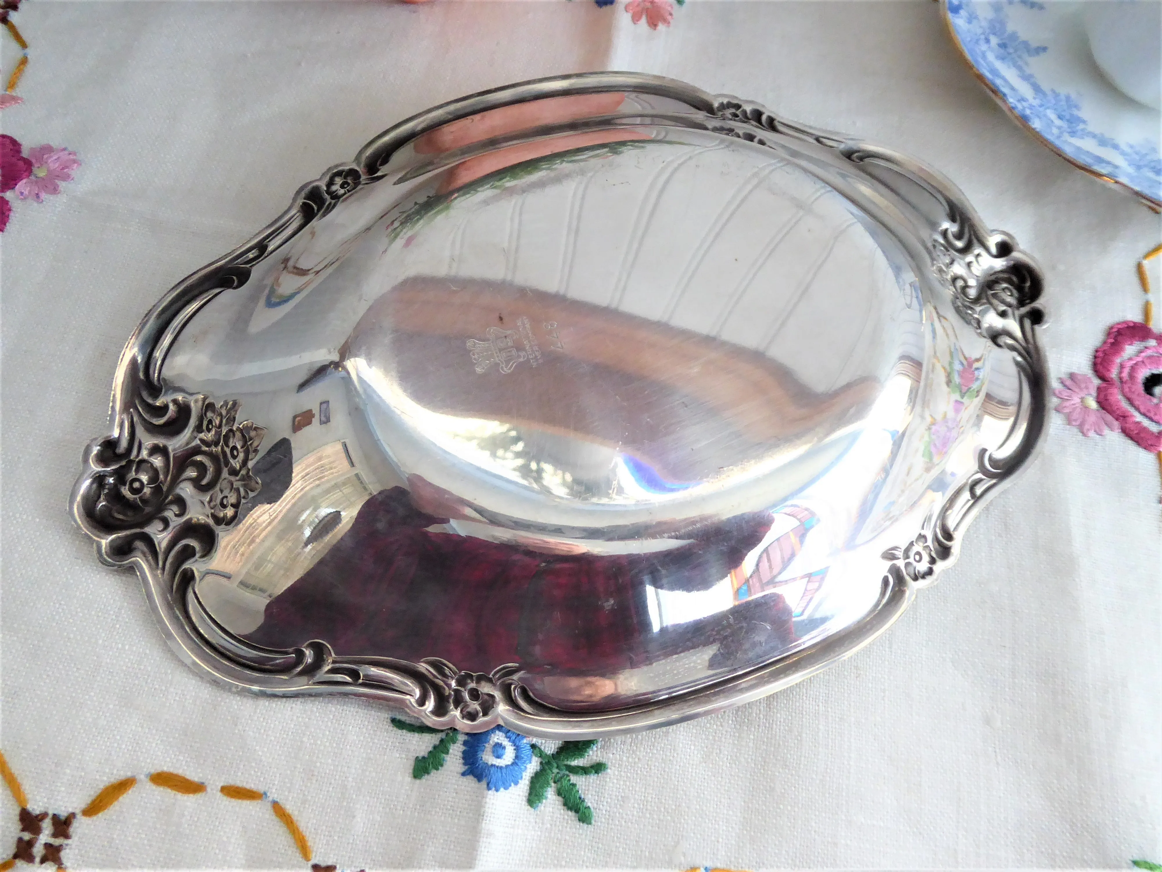 Silver Candy Dish International Orleans Oval Bon Bon 1950s Fancy Floral Silverplate