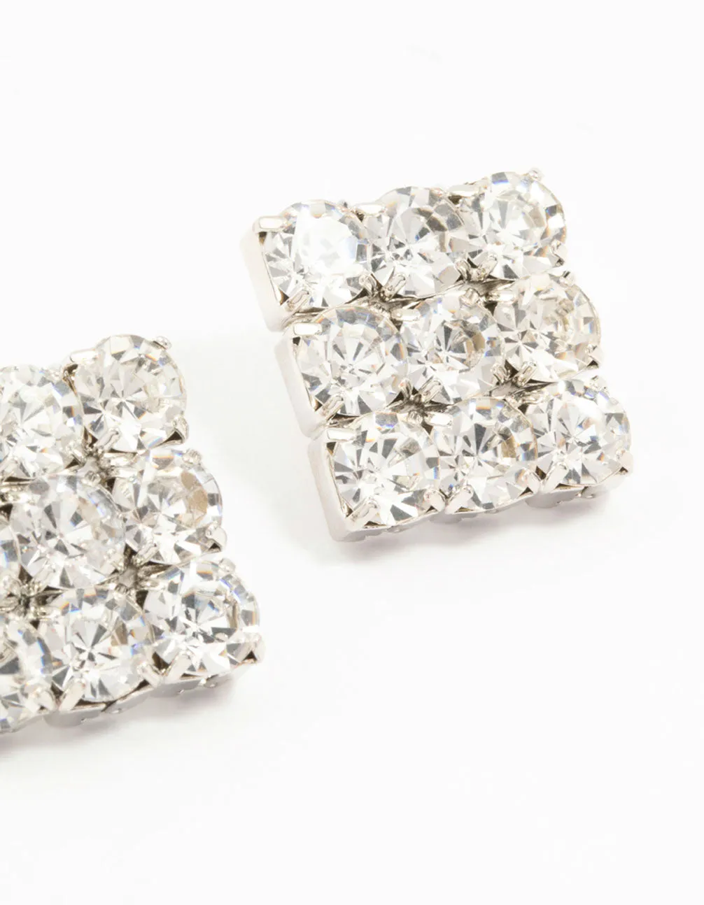 Silver Circular Diamante Square Statement Studs