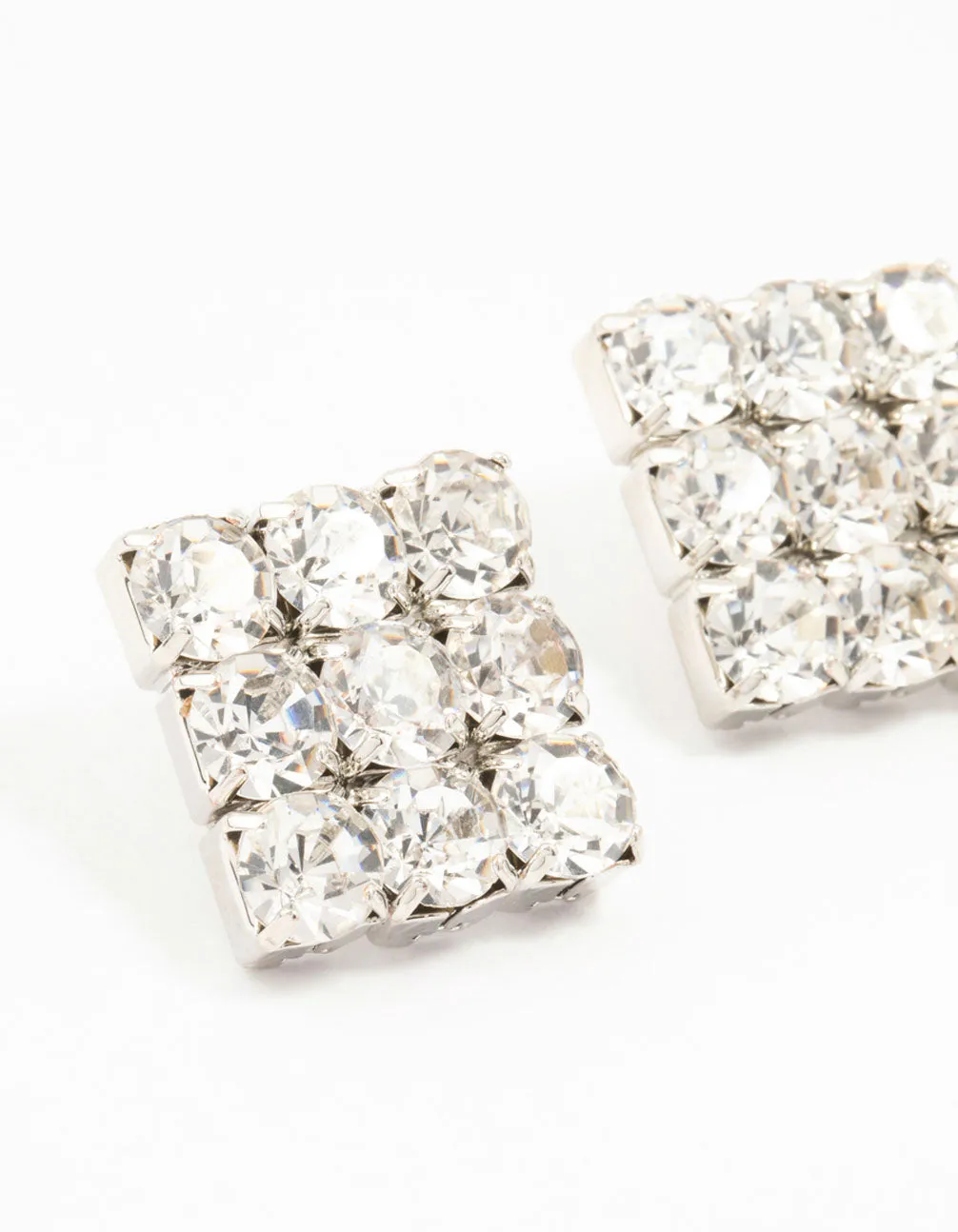 Silver Circular Diamante Square Statement Studs