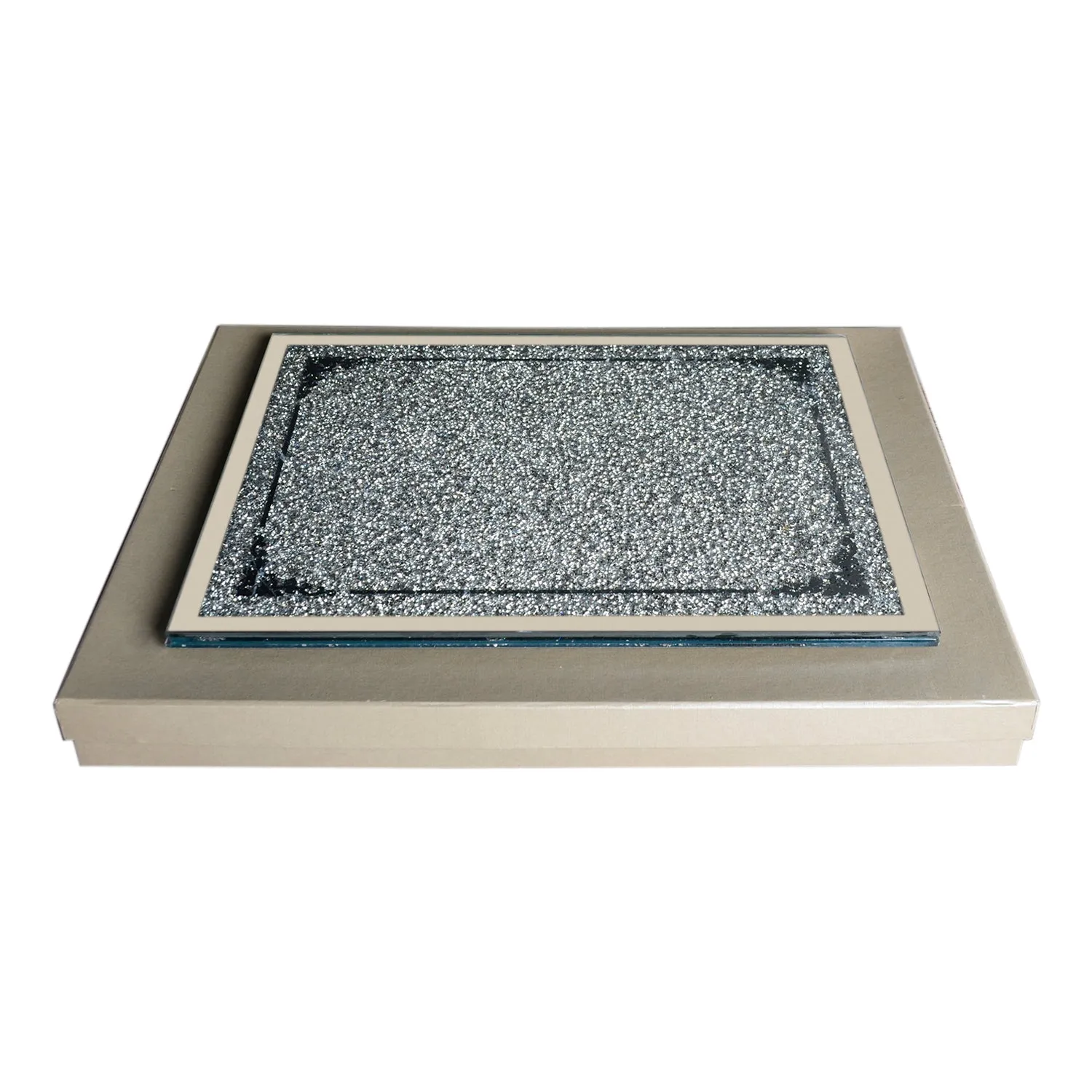 Silver Crushed Diamond Glass Chopping Board in Gift Box