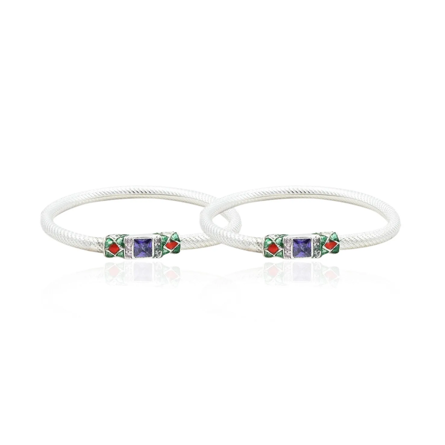 Silver Gorgeous Center Colorful Design Bangles