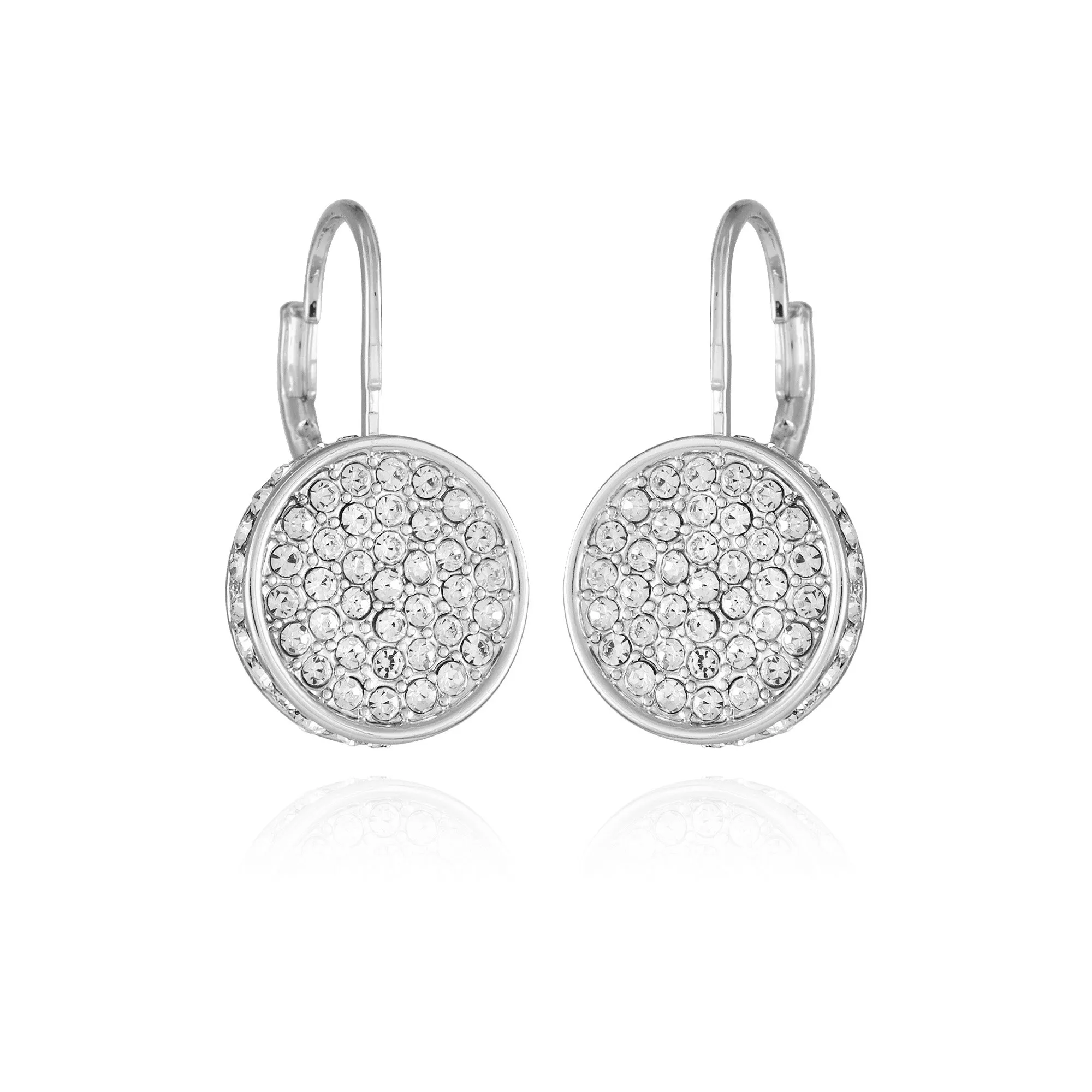 Silvertone Glass Stone Coin Leverback Earrings