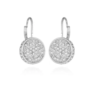 Silvertone Glass Stone Coin Leverback Earrings