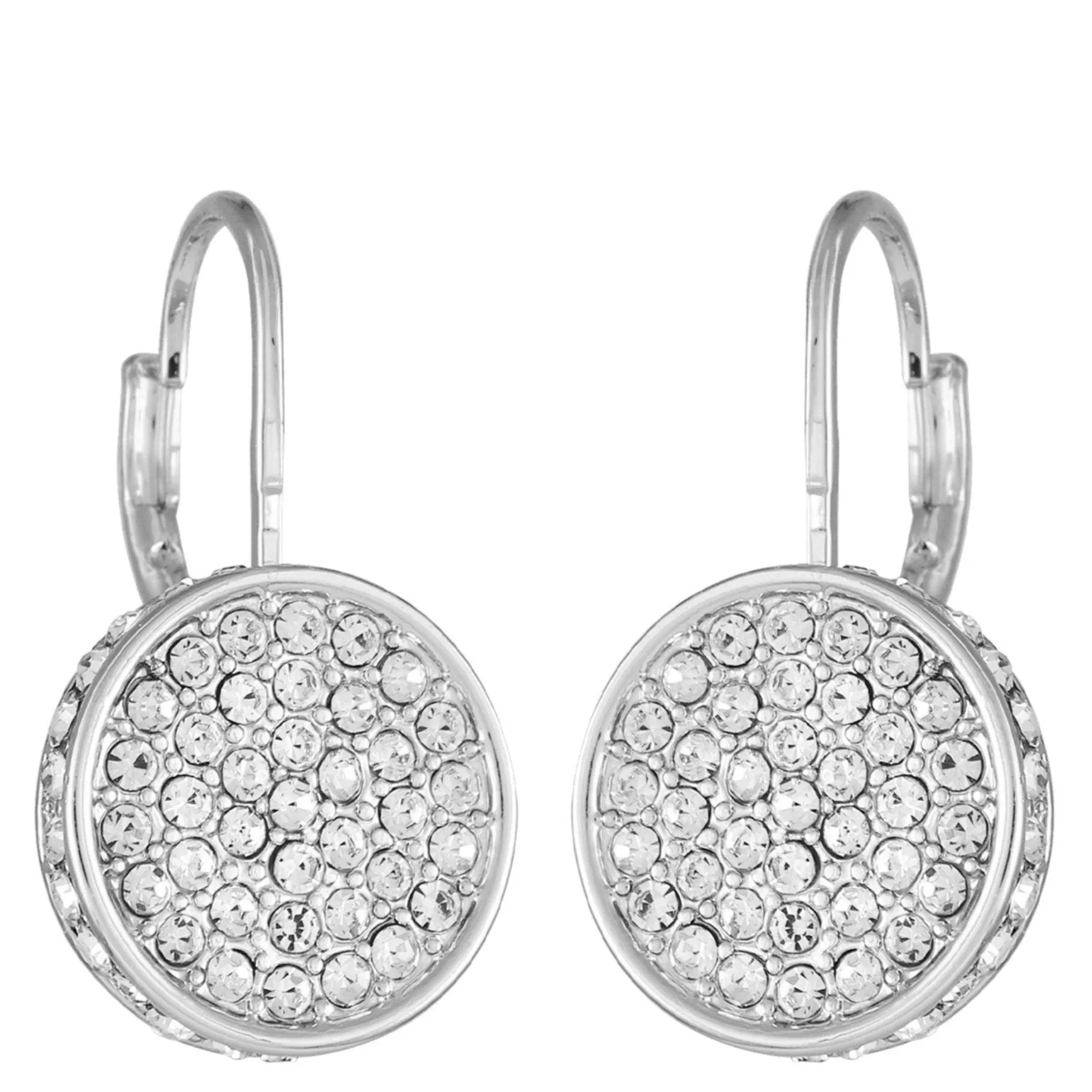 Silvertone Glass Stone Coin Leverback Earrings