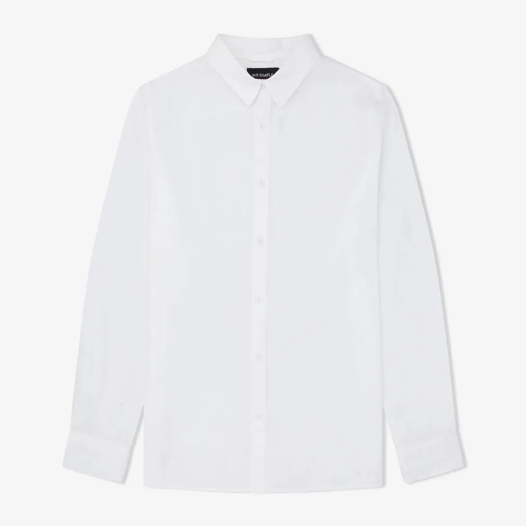 Simple | Linen long sleeve shirt | White