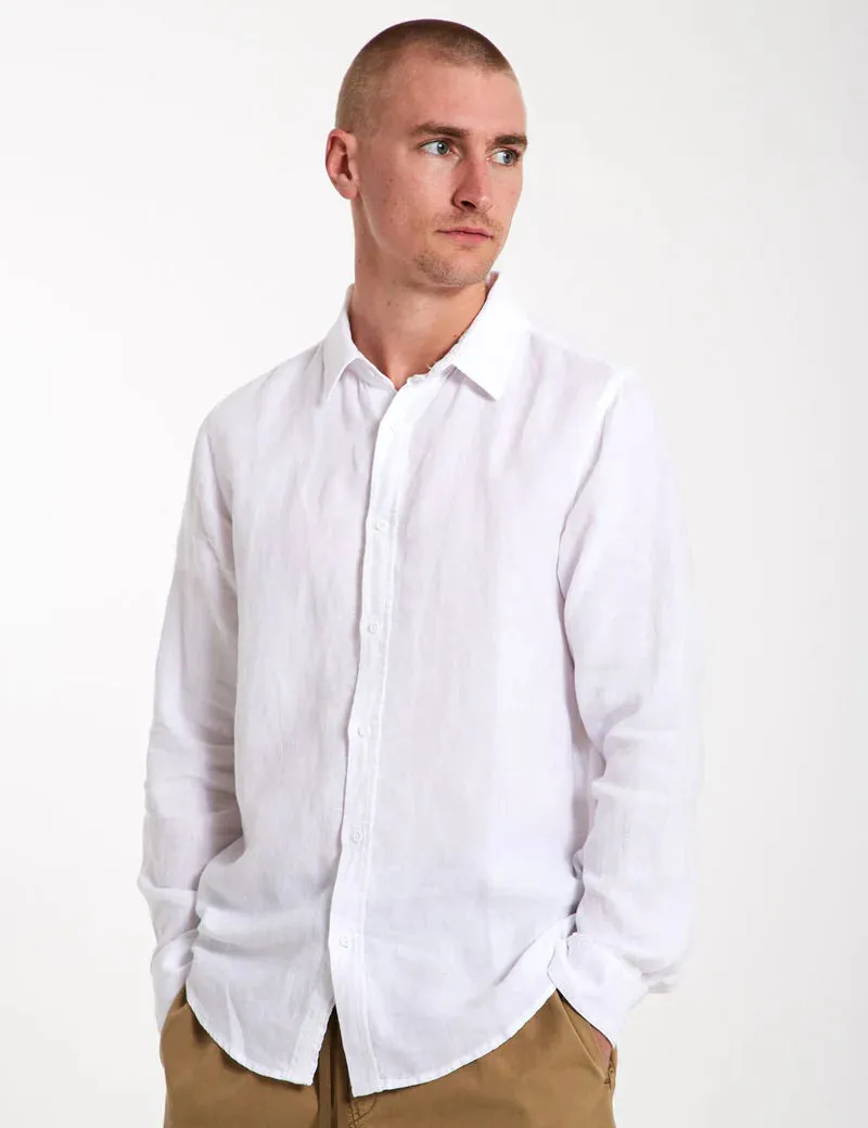 Simple | Linen long sleeve shirt | White