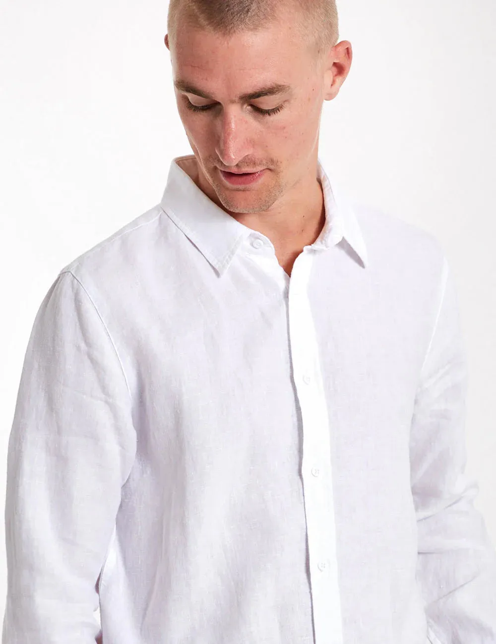 Simple | Linen long sleeve shirt | White